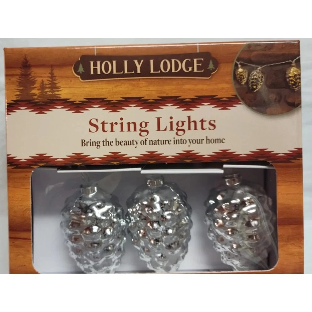 4x Holly Lodge Pinecone String Light Indoor Battery Operated Farmhouse Rustic